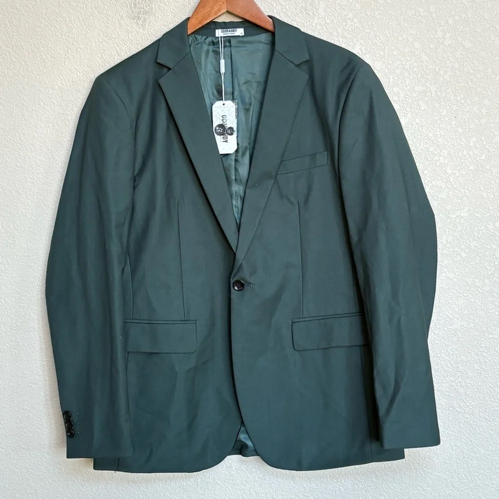 NWT Coofandy Men’s Dark Green Stretch One-Button Blazer Sport Coat M Office